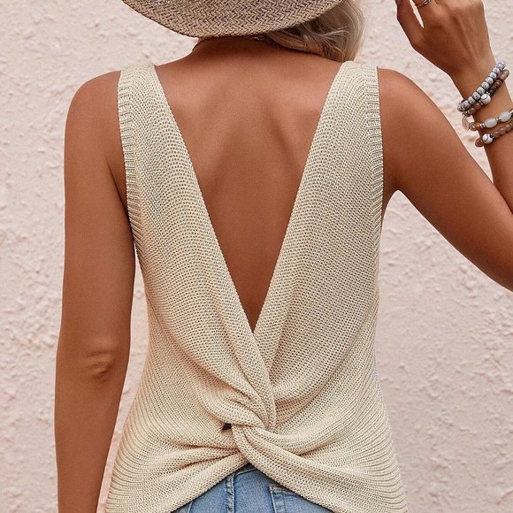 Twist Backless Solid Tank Knit Top - Picture 3 of 5